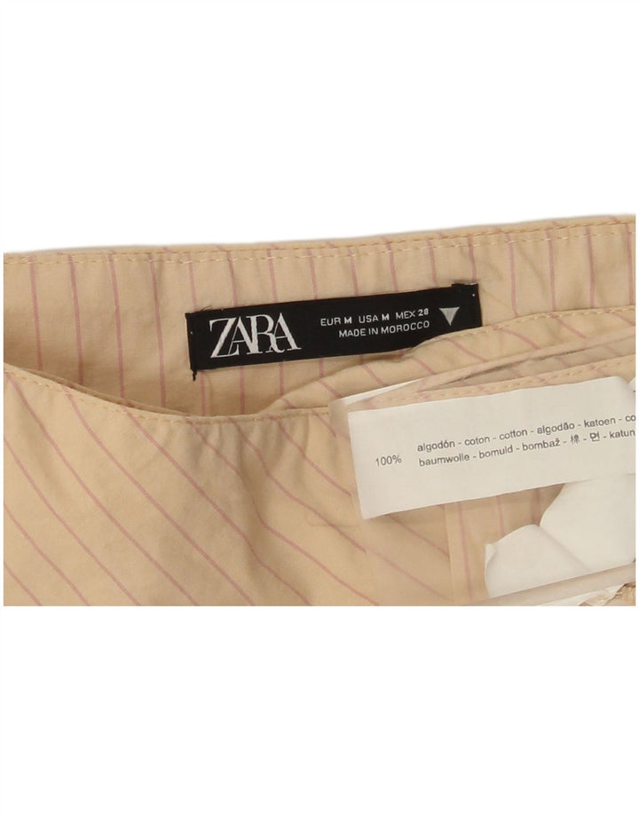 Zara Γυναικεία Mini Wrap Φούστα Medium W28 Beige Pinstripe Cotton