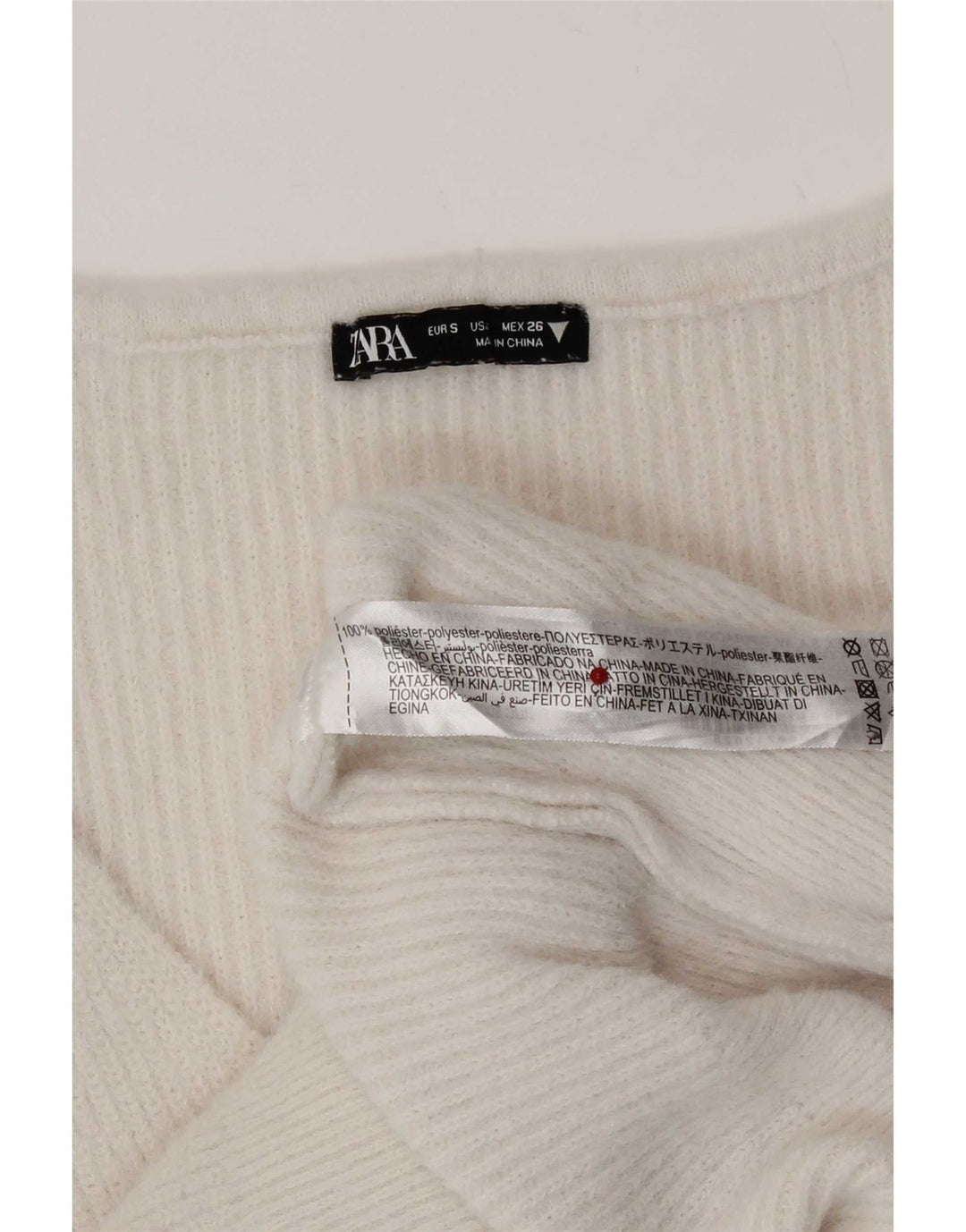 Zara Γυναικείο πουλόβερ με V λαιμόκοψη UK 10 Small White Polyester