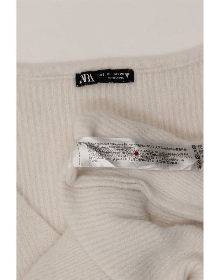 Zara Γυναικείο πουλόβερ με V λαιμόκοψη UK 10 Small White Polyester