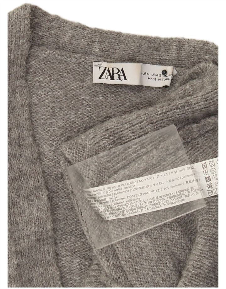 Γυναικείο πουλόβερ ZARA Crop Cardigan UK 10 Small Grey Acrylic