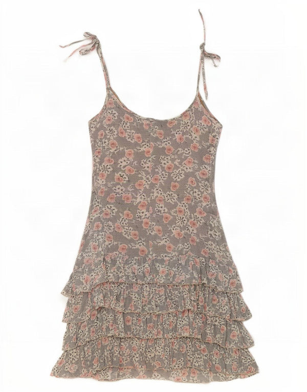 Blugirl Blumarine Womens Sleeveless Tiered Dress IT 44 Medium Grey Floral
