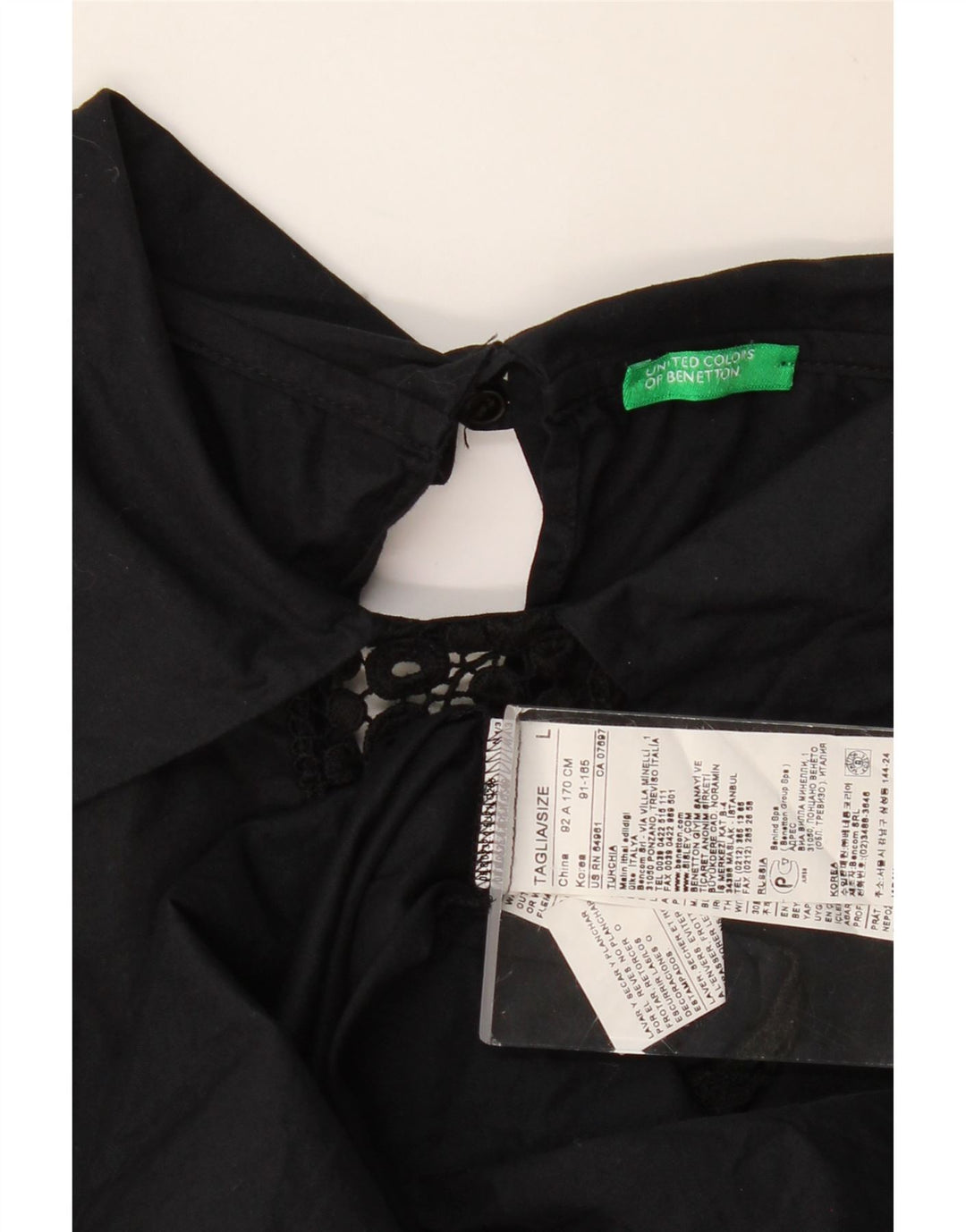 BENETTON Γυναικεία Μπλούζα Τοπ UK 14 Large Black Floral Βαμβακερό