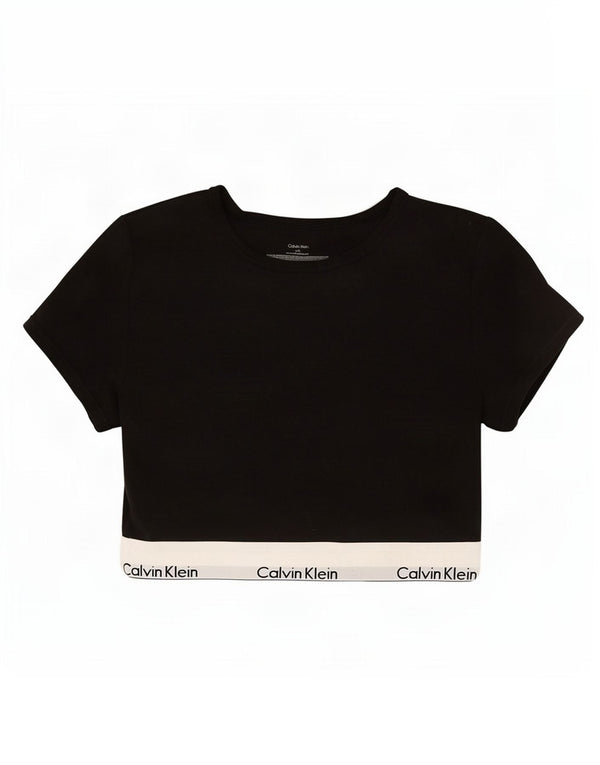Γυναικείο Crop γραφικό μπλουζάκι Calvin Klein Top UK 14 Large Black Colourblock