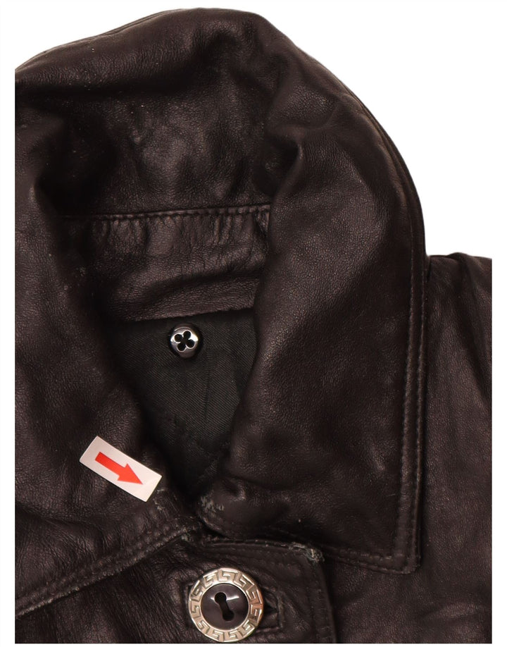 Vintage Γυναικείο Loose Fit Leather Coat UK 14 Medium Black Leather