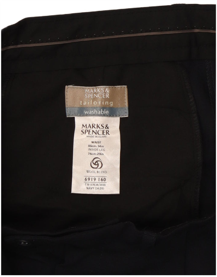 Marks & Spencer Ανδρικό παντελόνι με καρφίτσα W34 L29 Navy Blue Polyester