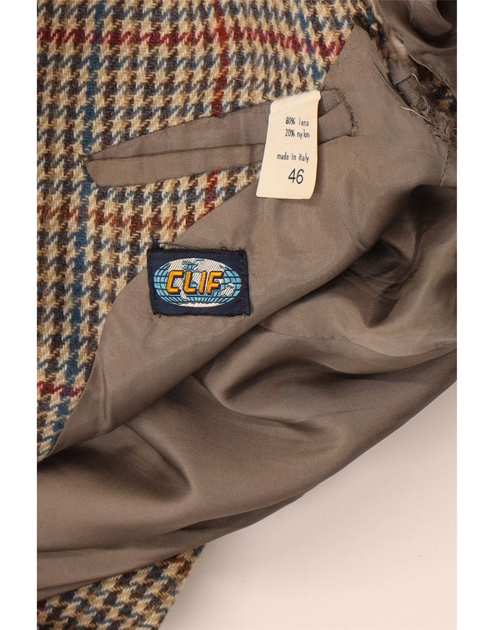 Vintage Ανδρικό σακάκι με 2 κουμπιά σακάκι IT 46 Small Beige Houndstooth Wool