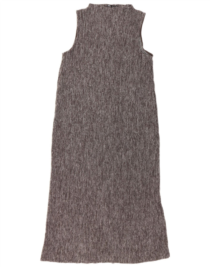 Zara Γυναικείο Αμάνικο Maxi Φόρεμα UK 12 Medium Grey Polyester