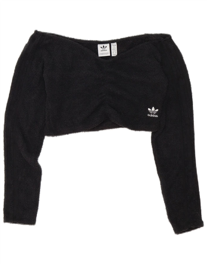 Adidas Γυναικείο Crop Fleece Off Shoulder Top UK 12 Medium Black Polyester