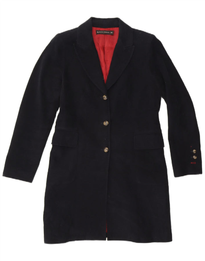 ZARA Womens Overcoat UK 14 Large Navy Blue Cotton