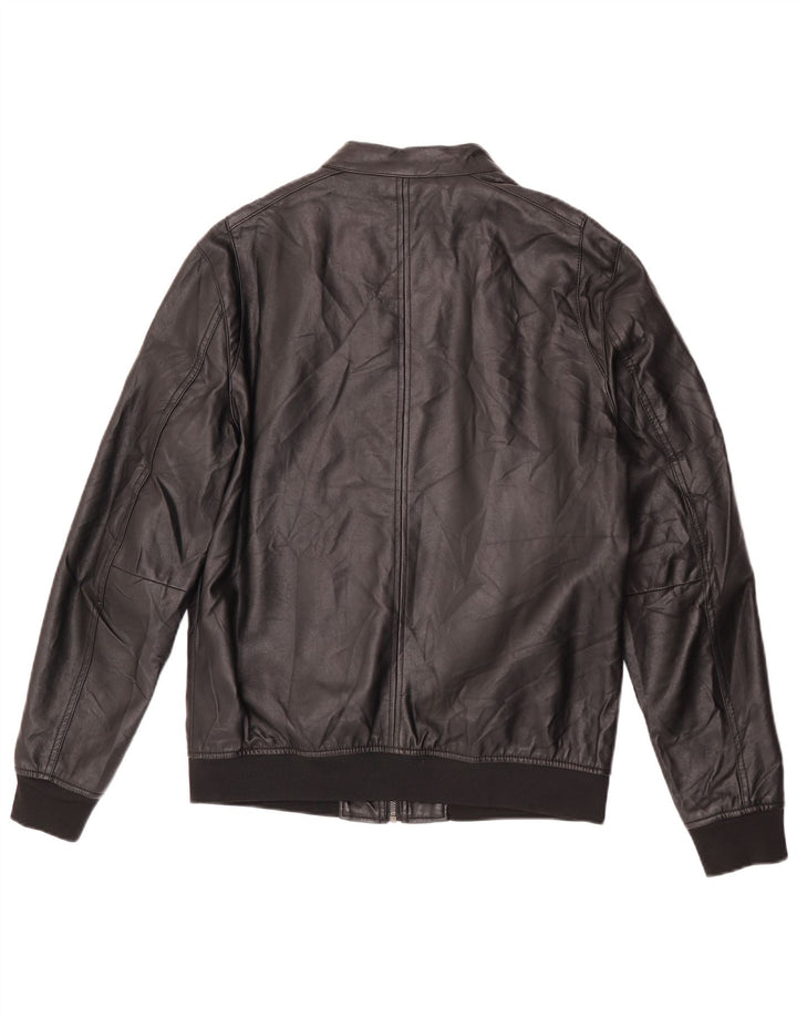 Zara Ανδρικό Faux Leather Bomber Jacket UK 40 Large Black Polyester