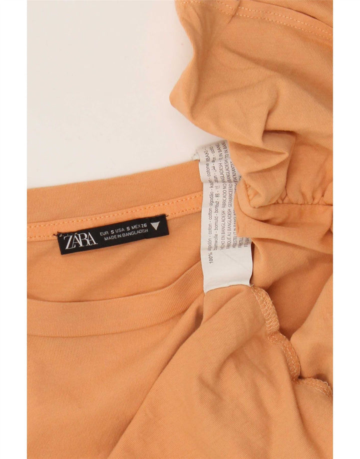 Zara Γυναικεία μπλούζα μπλούζας Crop UK 10 Small πορτοκαλί βαμβακερό