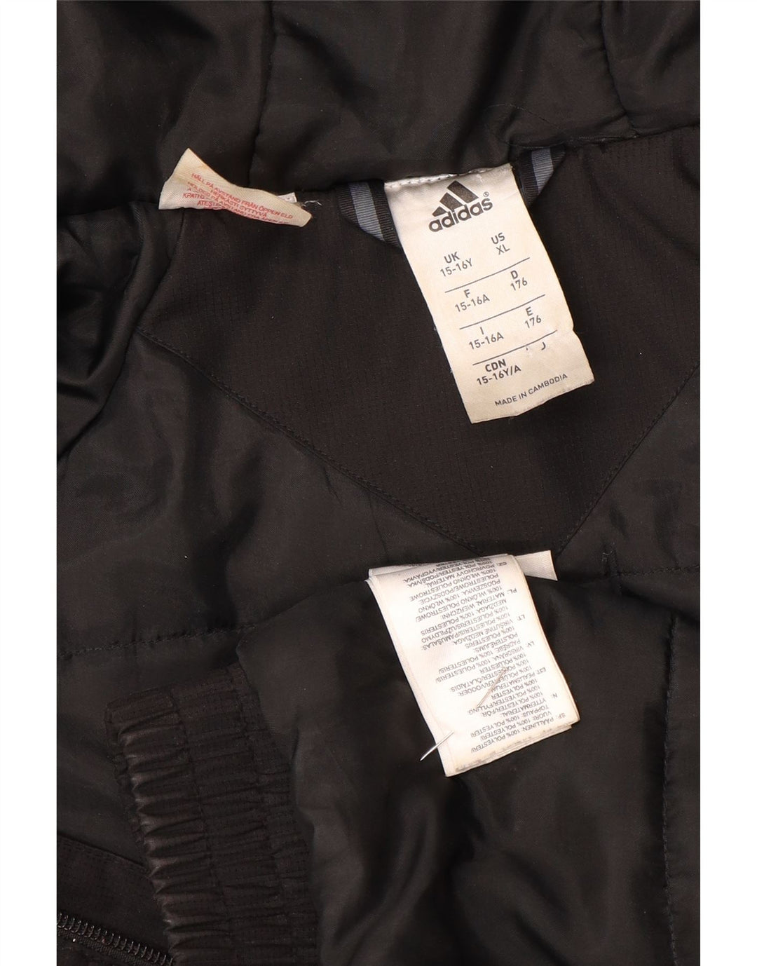 Adidas Boys Hooded Windbreaker Jacket 15-16 Years Black Polyester