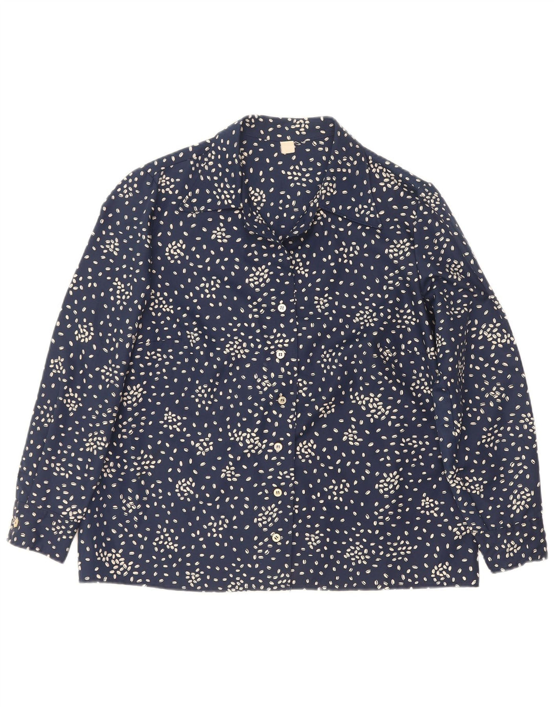 Vintage γυναικείο πουκάμισο μπλούζα UK 16 Large Navy Blue Spotted Polyester