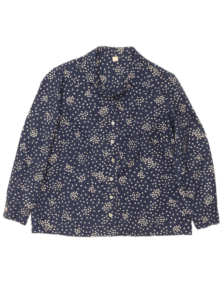 Vintage γυναικείο πουκάμισο μπλούζα UK 16 Large Navy Blue Spotted Polyester