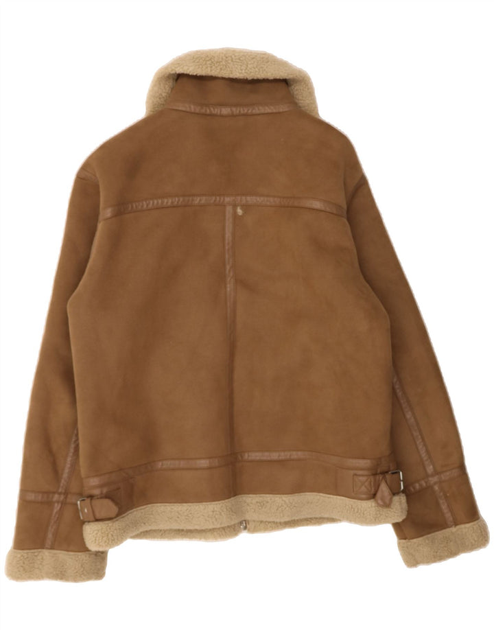 ZARA Womens Sherpa Jacket UK 16 Large Brown Polyester Vintage Zara and Second-Hand Zara from Messina Hembry 