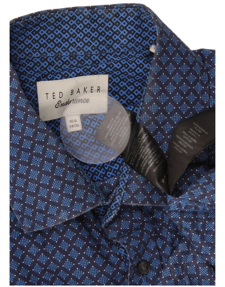 Ανδρικό πουκάμισο Ted Baker Μέγεθος 16 1/2 Μεγάλο Μπλε Γεωμετρικό Βαμβάκι