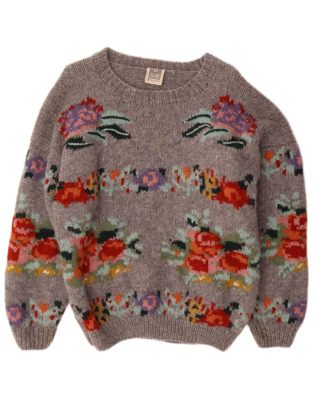 STEFANEL Γυναικείο πουλόβερ με λαιμόκαυστο UK 14 Medium Grey Floral