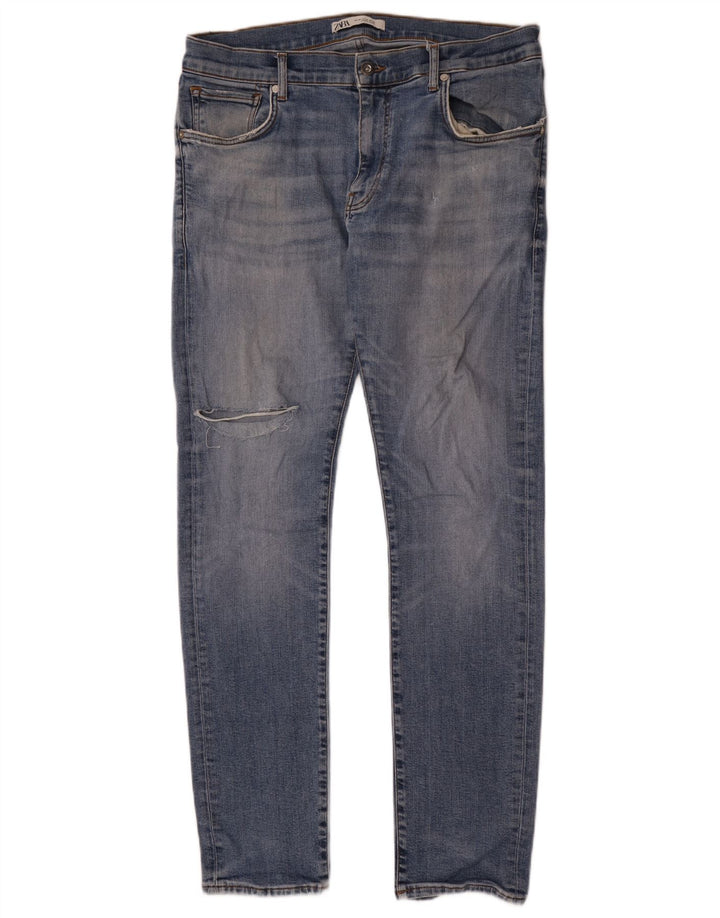 Zara Mens Distressed Slim Jeans EU 46 XL W36 L33 Blue
