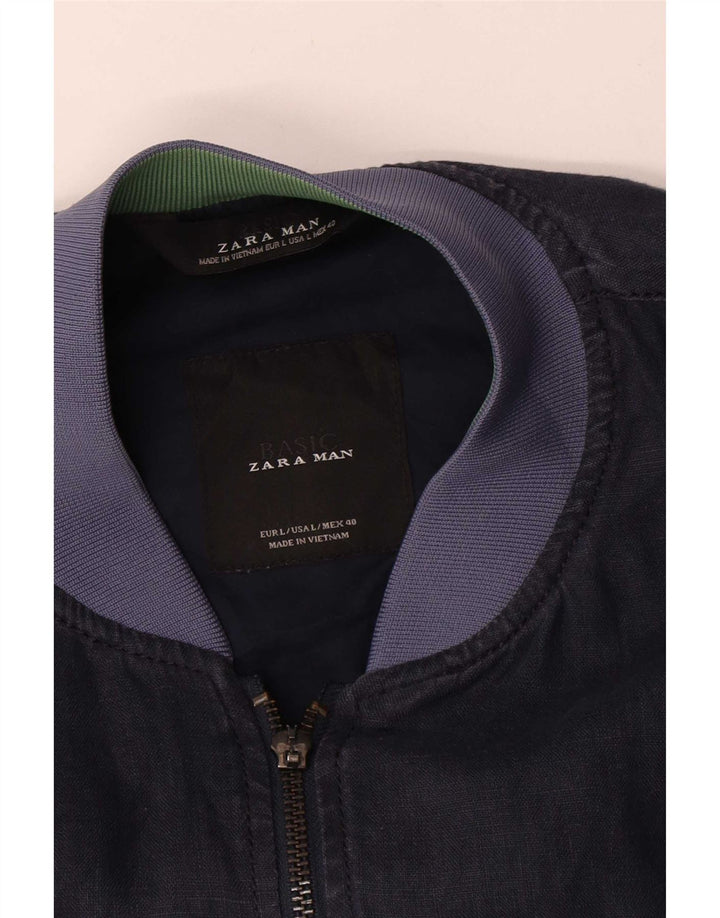 Zara Ανδρικό Bomber Jacket UK 40 Large Navy Blue