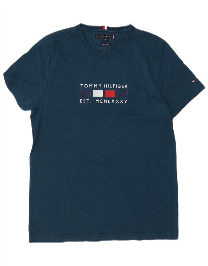 Ανδρικό γραφικό μπλουζάκι TOMMY HILFIGER Τοπ μεσαίο μπλε βαμβακερό