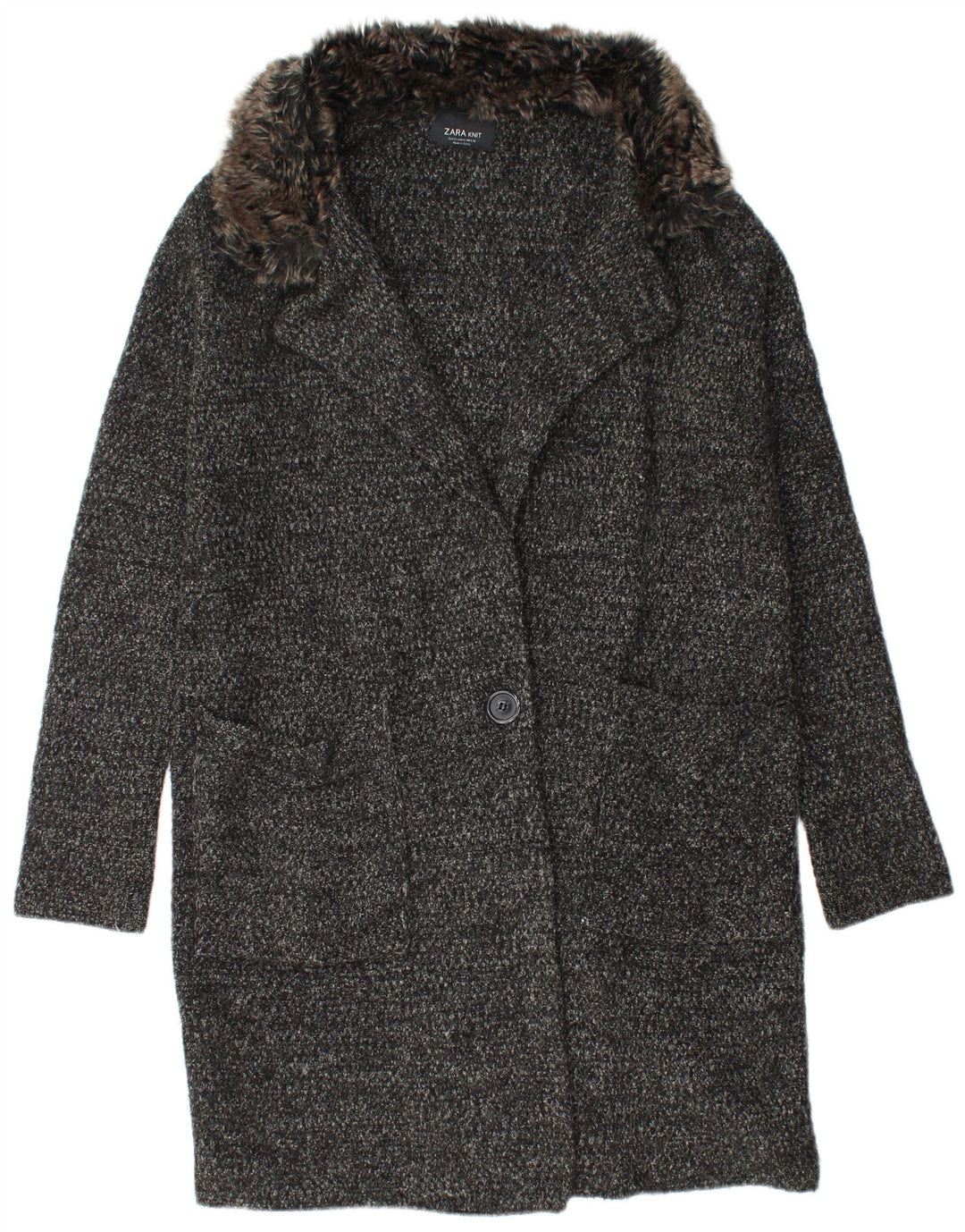 Zara γυναικείο πλεκτό πανωφόρι UK 10 Small Black flecked Acrylic
