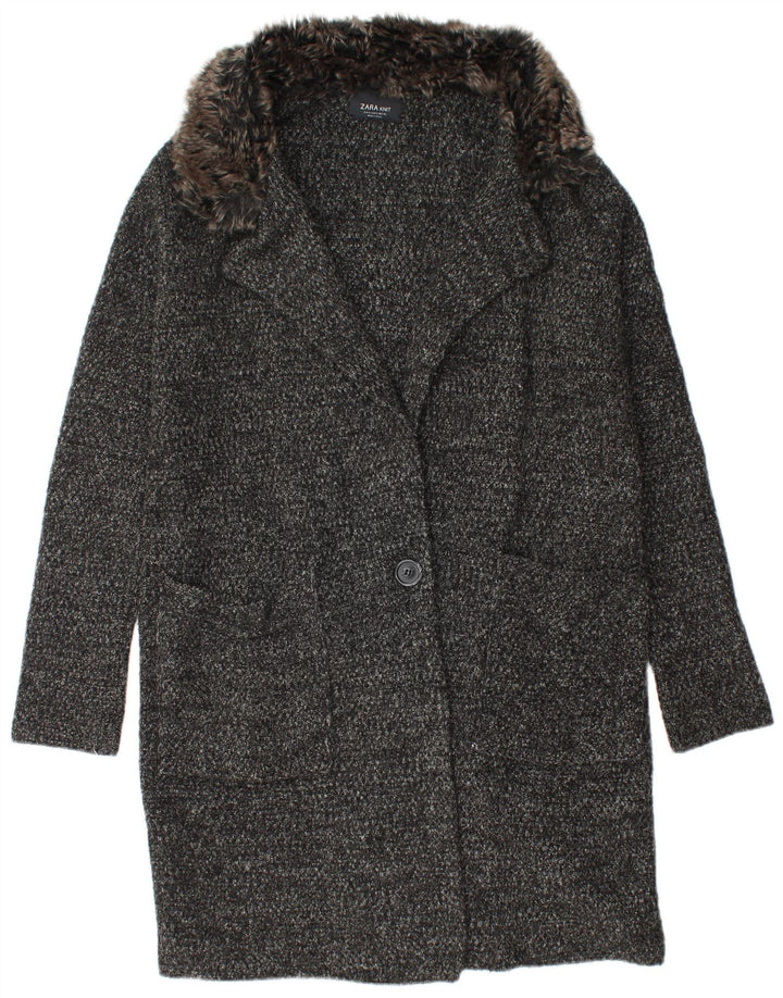 Zara γυναικείο πλεκτό πανωφόρι UK 10 Small Black flecked Acrylic