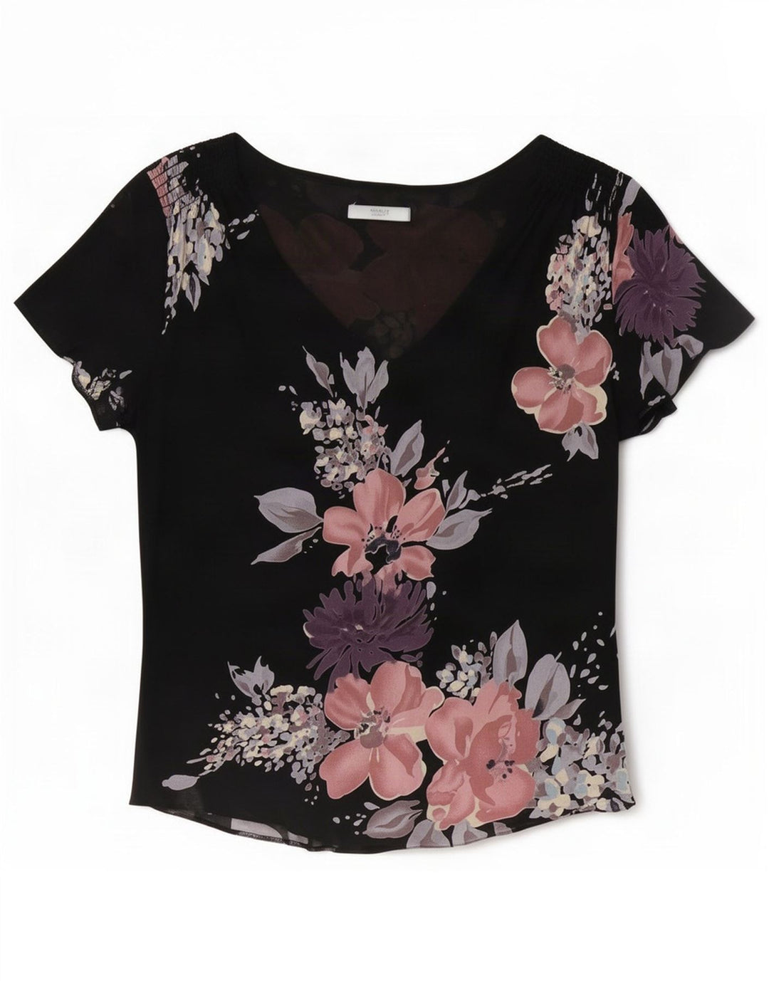 Marks & Spencer Γυναικεία Μπλούζα Τοπ UK 16 Large Black Floral Polyester