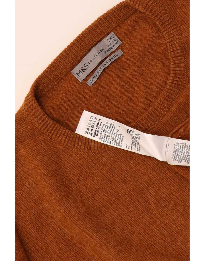 Marks & Spencer Ανδρικό πουλόβερ με λαιμόκοψη 2XL καφέ μαλλί