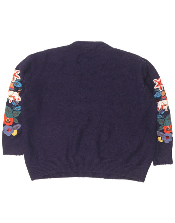 Zara Γυναικείο πουλόβερ με λαιμόκοψη UK 14 Medium Navy Blue Floral