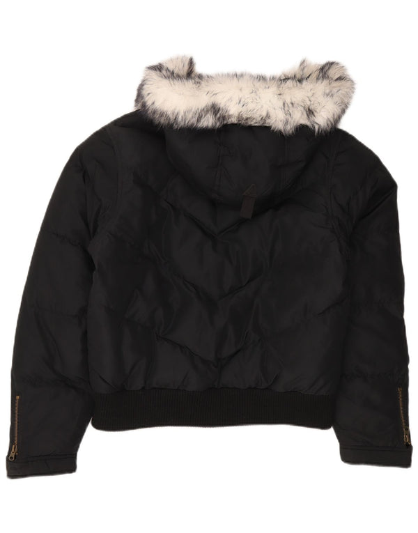 BRUGI Γυναικείο μπουφάν με κουκούλα UK 14 μεγάλο μαύρο πολυεστέρα