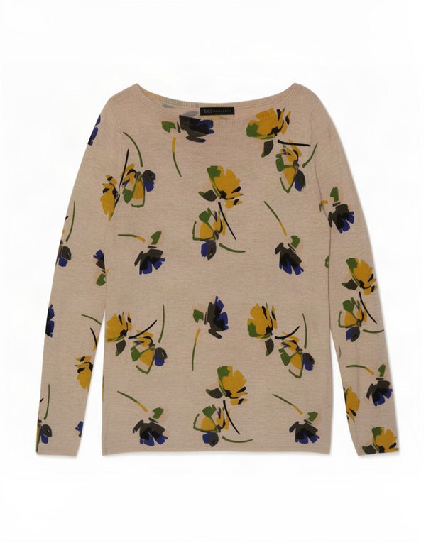 Marks & Spencer Γυναικείο πουλόβερ με λαιμόκαυστο UK 12 Medium Beige Floral