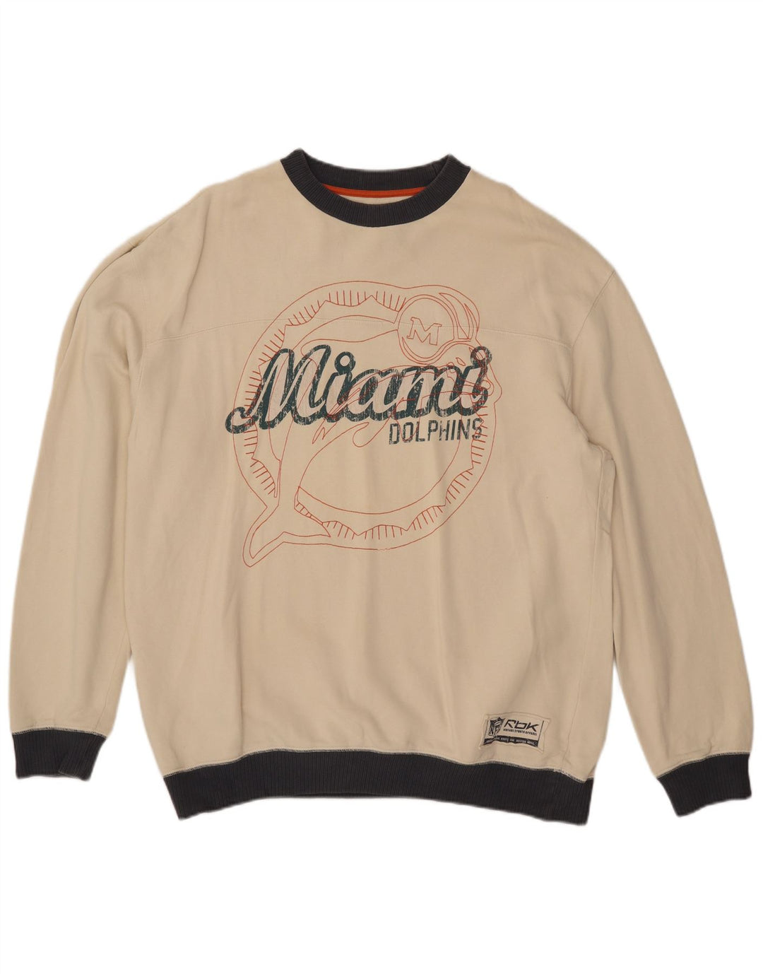 REEBOK Ανδρικό φούτερ Miami Dolphins Jumper Large Off White Colourblock