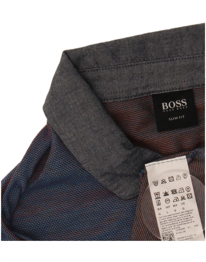 Ανδρικό πουκάμισο πόλο με λεπτή εφαρμογή Hugo Boss Βαμβακερό με ρίγες σε μπλε ναυτικό
