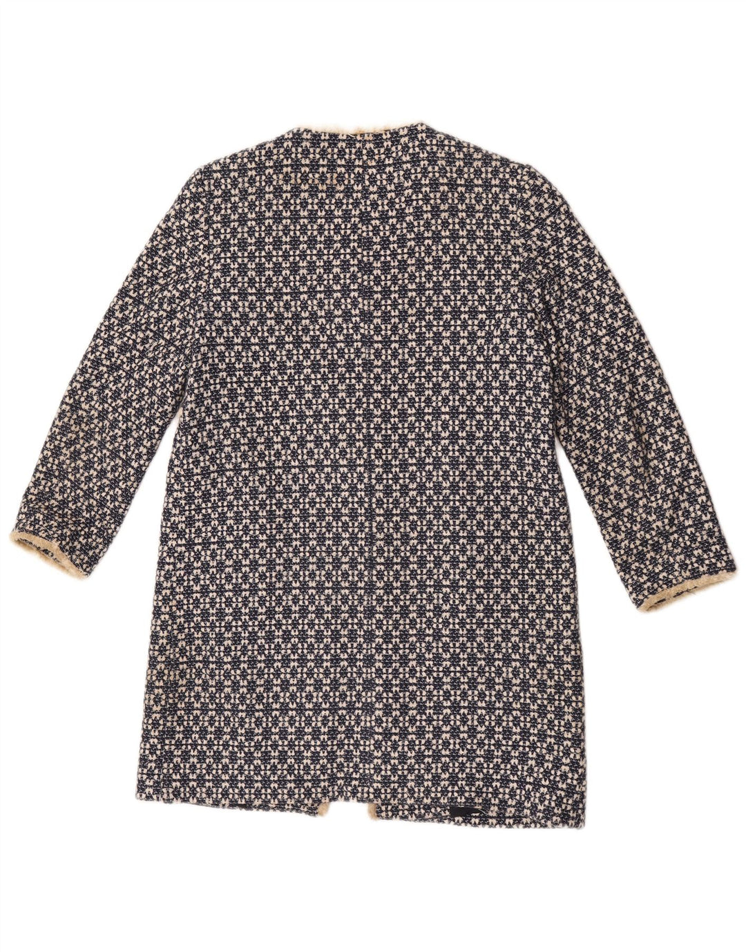 Zara Γυναικείο Ανοιχτό Πανωφόρι UK 12 Medium Navy Blue Geometric Cotton