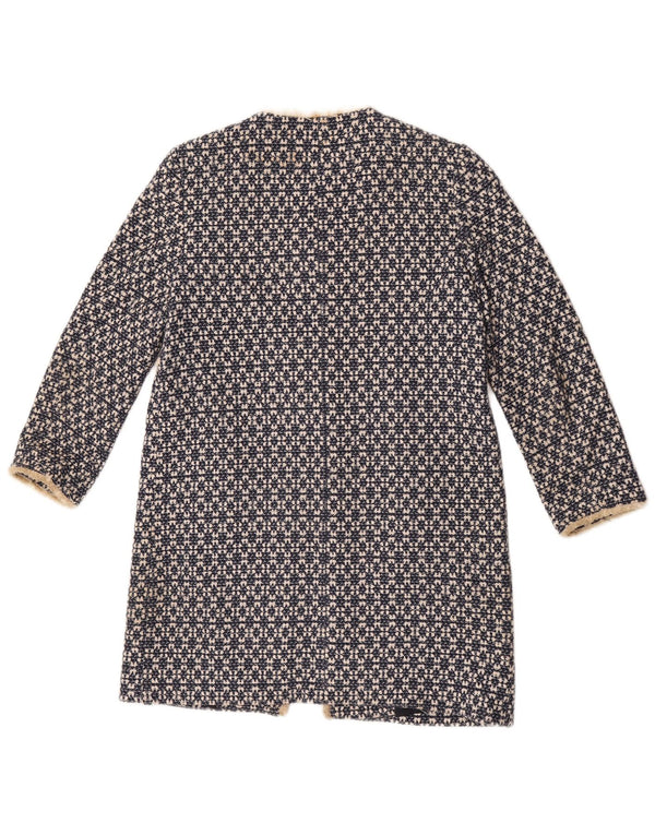 Zara Γυναικείο Ανοιχτό Πανωφόρι UK 12 Medium Navy Blue Geometric Cotton