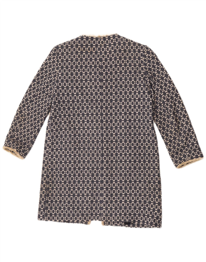 Zara Γυναικείο Ανοιχτό Πανωφόρι UK 12 Medium Navy Blue Geometric Cotton