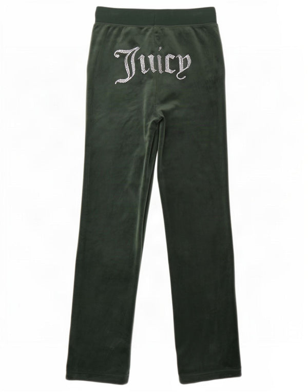 Juicy Couture Γυναικεία γραφική βελούδινη φόρμα παντελόνια UK 10 Small Green