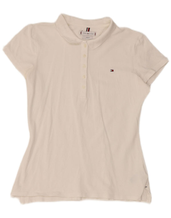 Tommy Hilfiger Γυναικείο Slim Fit Polo Shirt UK 10 Small White Βαμβακερό