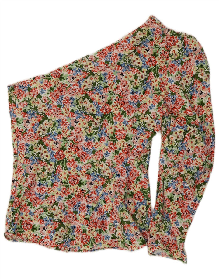 ZARA Womens One Shoulder Top UK 8 Μικρό πολύχρωμο φλοράλ βαμβάκι