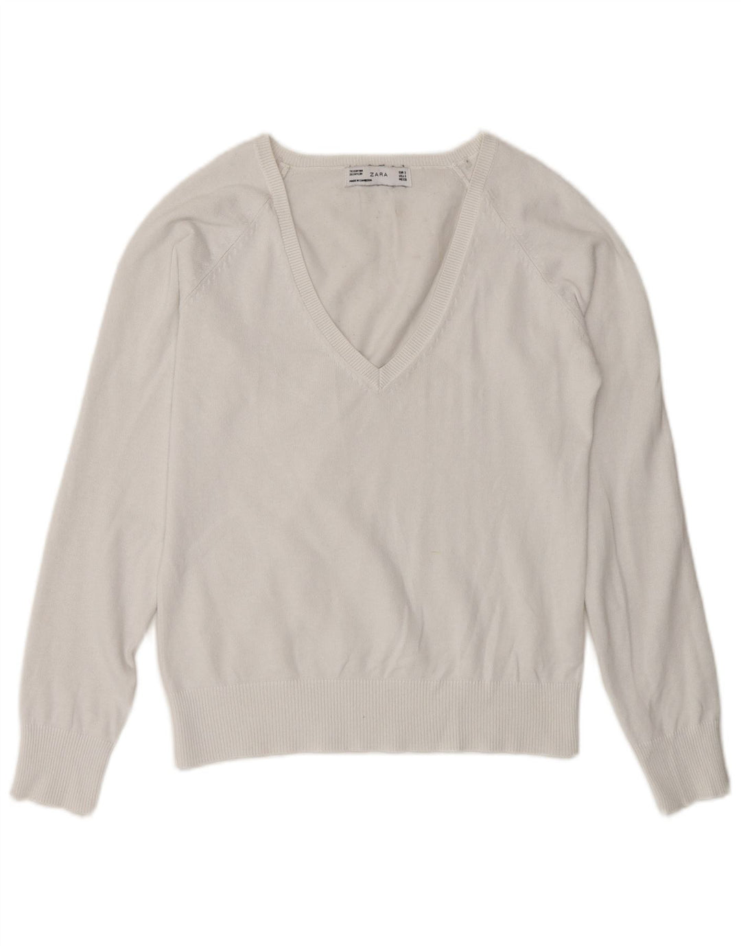 Zara Γυναικείο πουλόβερ με V λαιμόκοψη UK 10 Small White