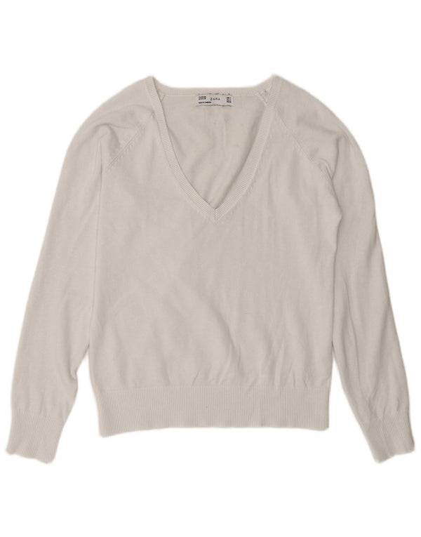 Zara Γυναικείο πουλόβερ με V λαιμόκοψη UK 10 Small White