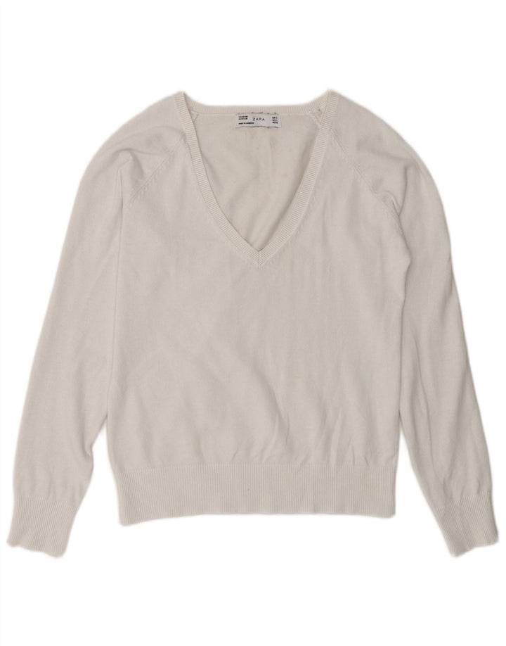 Zara Γυναικείο πουλόβερ με V λαιμόκοψη UK 10 Small White