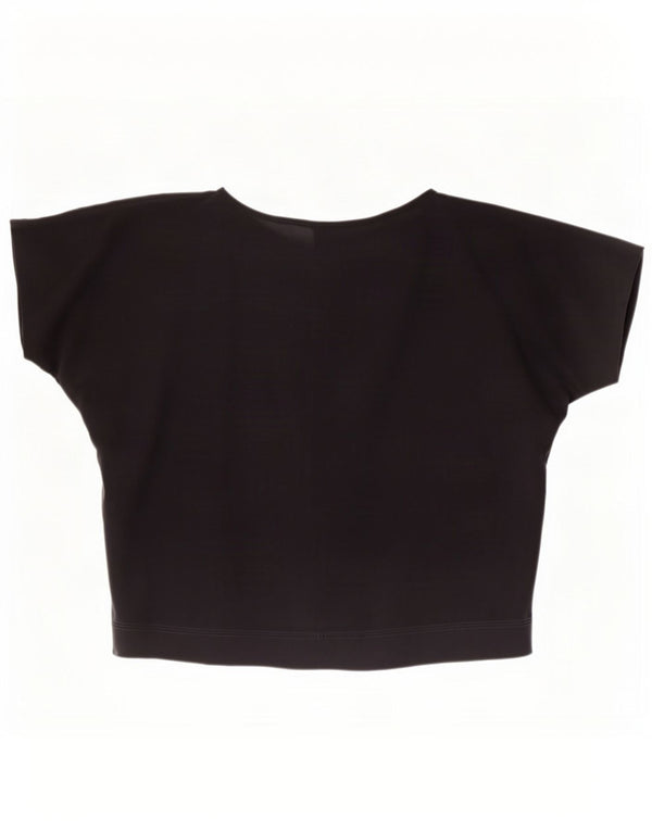 Vintage Γυναικεία See Through Crop Μπλούζα UK 14 Medium Black Floral