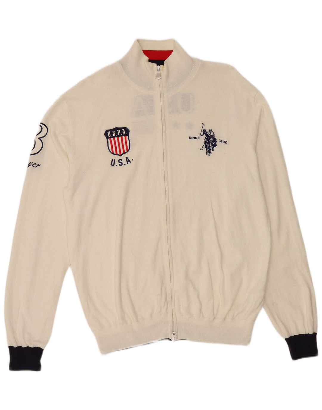 US POLO ASSN. Ανδρικό πουλόβερ USA Graphic Cardigan 2XL Λευκό βαμβακερό