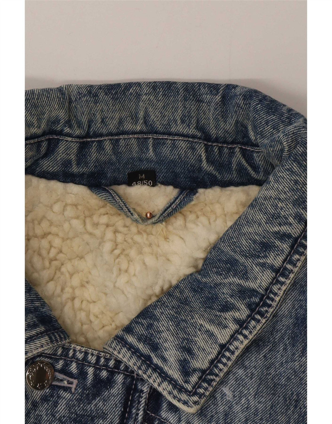 Vintage Ανδρικό Sherpa Τζιν μπουφάν IT 48/50 μεσαίου μπλε χρώματος βαμβακερό