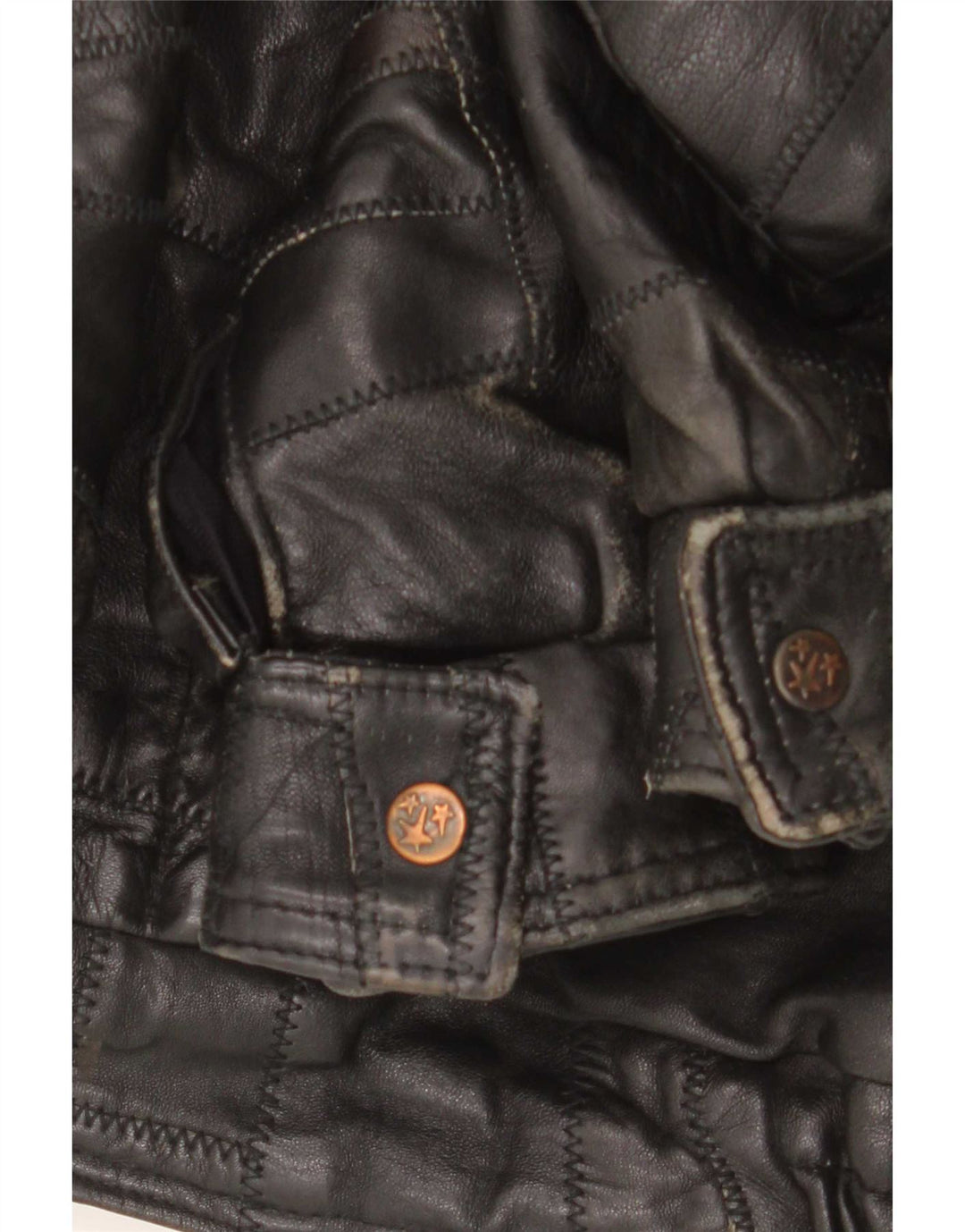 Vintage Ανδρικό Γραφικό Δερμάτινο Μπουφάν UK 40 Large Black Patchwork