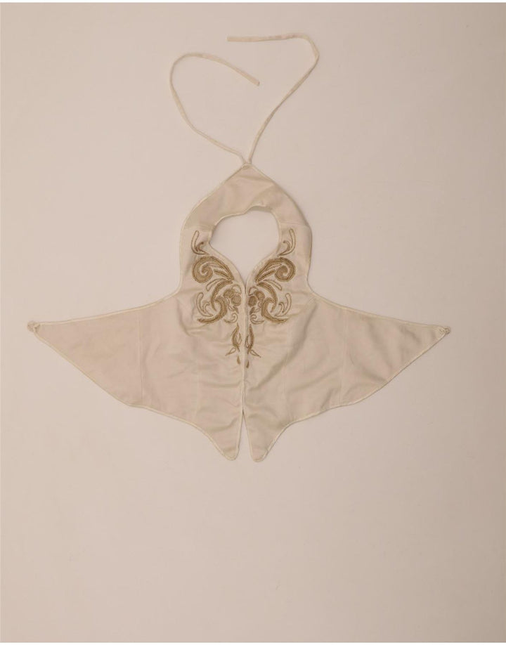 VINTAGE Γυναικείο Abstract Pattern Crop Halter Top UK 12 Medium White