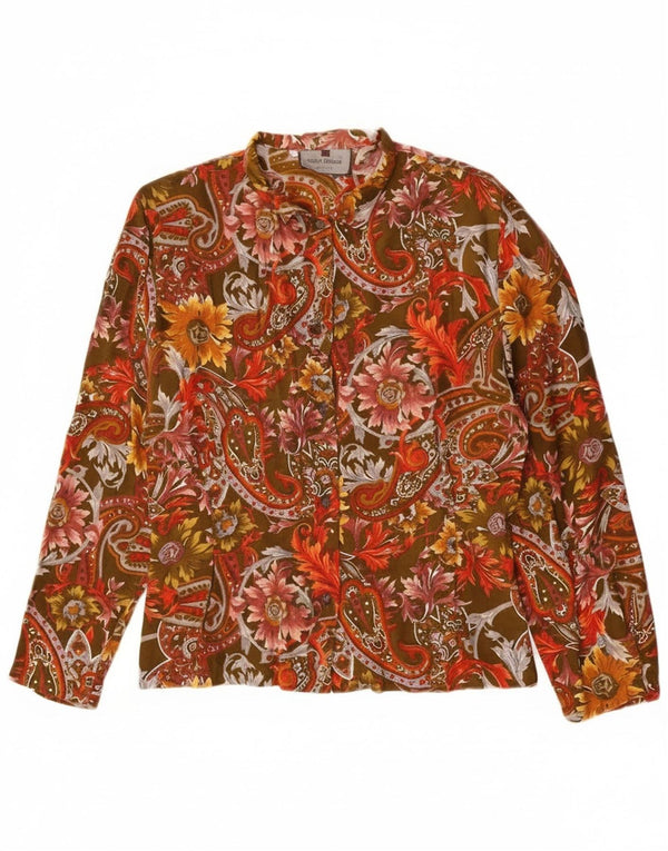 Vintage γυναικείο μακρυμάνικο πουκάμισο UK 12 Medium Khaki Floral Retro