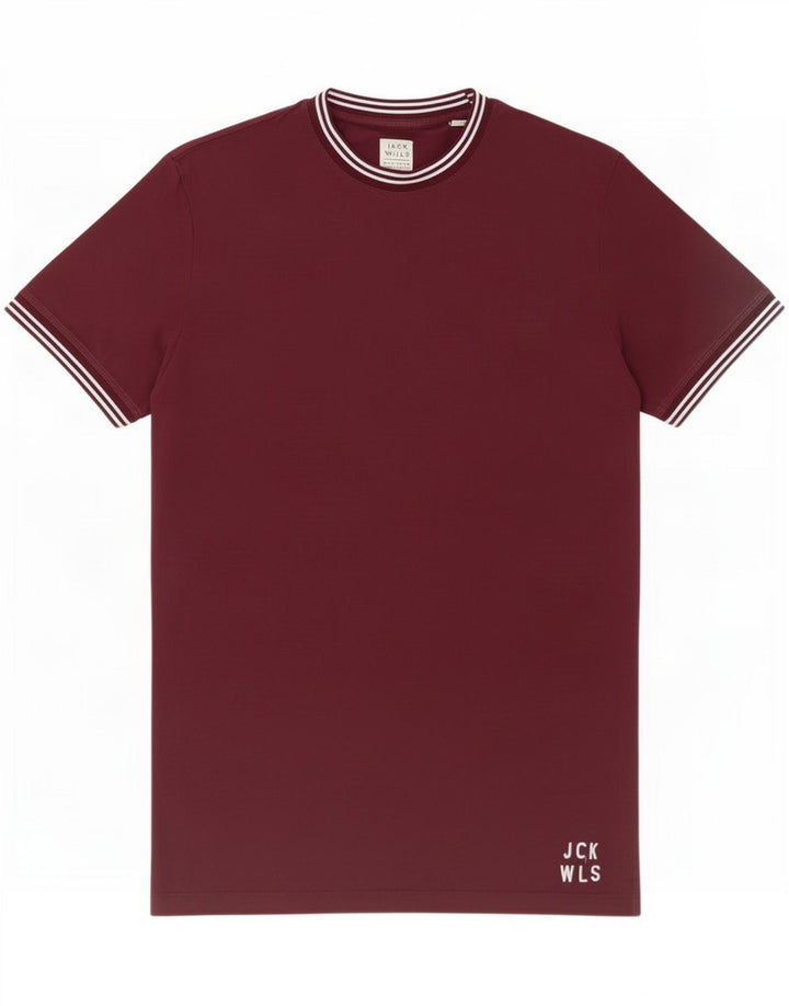 Jack Wills Ανδρικό T-Shirt Top Μικρό Βουργουνδί