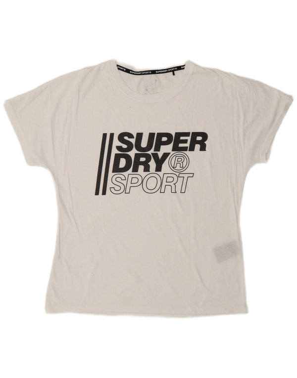 Γυναικείο γραφικό μπλουζάκι SUPERDRY Top UK 12 μεσαίο λευκό πολυεστέρας